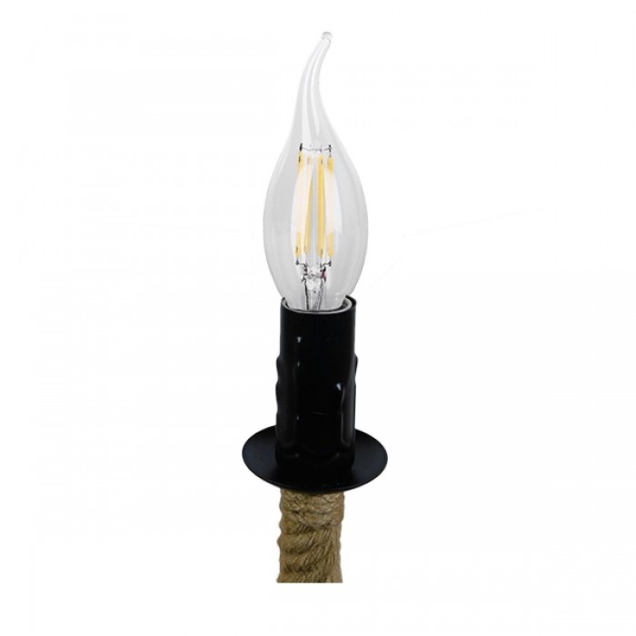 GloboStar® LINDELL 10001111 Vintage Industrial Κρεμαστό Φωτιστικό Οροφής Μονόφωτο 1 x E27 Μαύρο Μεταλλικό με Μπεζ Σχοινί Φ33 x Y33cm