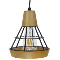 GloboStar® AKRON 10001133 Μοντέρνο Κρεμαστό Φωτιστικό Οροφής Μονόφωτο 1 x E27 Μπεζ Ξύλινο με Μεταλλικό Πλέγμα Φ19 x Y22cm