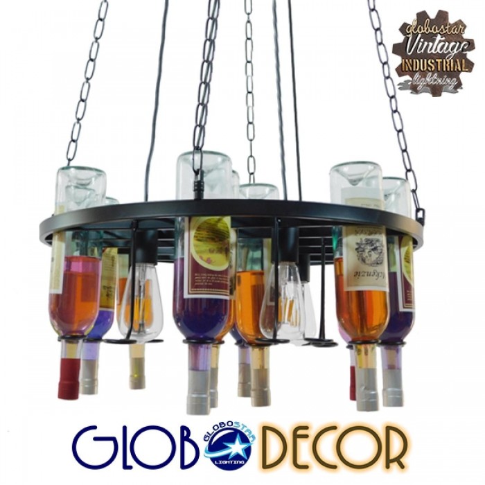 GloboStar® VINEYARD 10001139 Vintage Κρεμαστό Φωτιστικό Οροφής Πολύφωτο 4 x E27 Μαύρο Μεταλλικό με Γυάλινα Μπουκάλια Πολυέλαιος Φ60 x Y20cm GloboStar® VINEYARD 10001139 Vintage Κρεμαστό Φωτιστικό Οροφής Πολύφωτο 4 x E27 Μαύρο Μεταλλικό με Γυάλινα Μπουκάλια Πολυέλαιος Φ60 x Y20cm