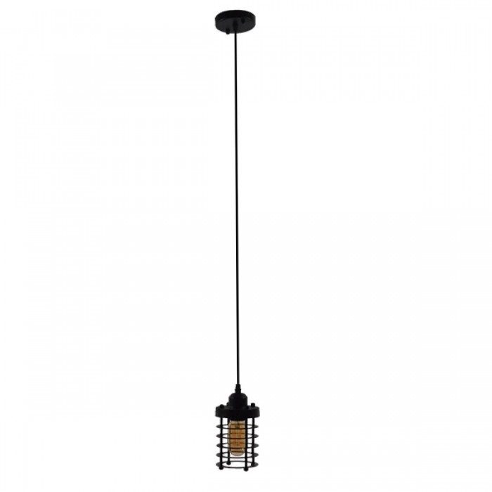 GloboStar® DARSEY 10001145 Vintage Industrial Κρεμαστό Φωτιστικό Οροφής Μονόφωτο 1 x E27 Μαύρο Μεταλλικό Πλέγμα Φ10 x Y25cm
