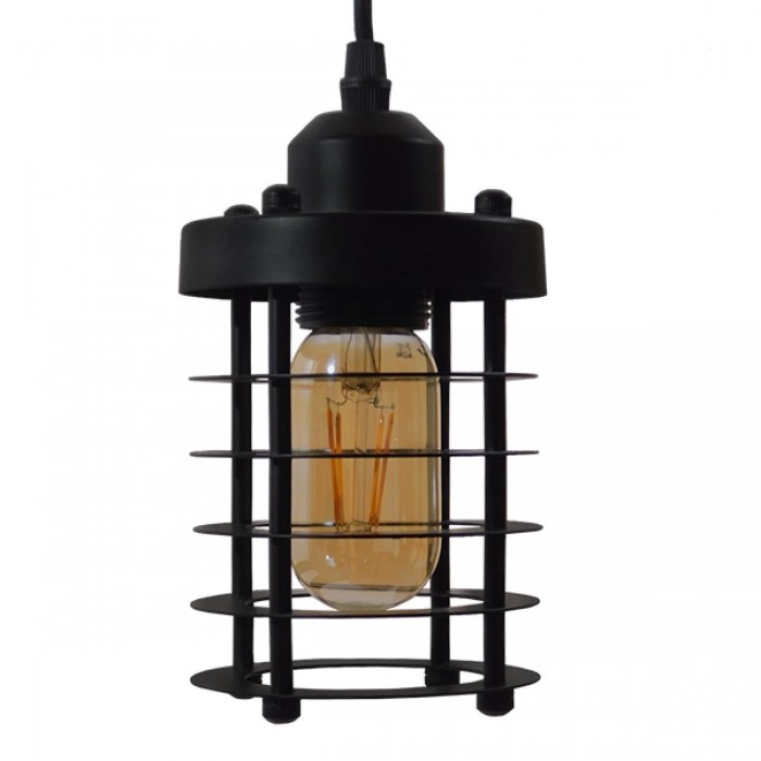 GloboStar® DARSEY 10001145 Vintage Industrial Κρεμαστό Φωτιστικό Οροφής Μονόφωτο 1 x E27 Μαύρο Μεταλλικό Πλέγμα Φ10 x Y25cm