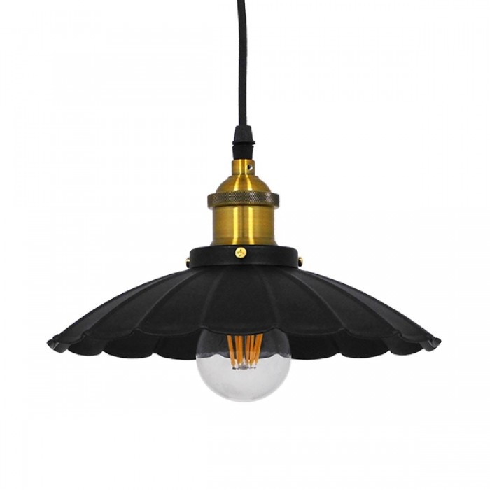 GloboStar® BONET 10001166 Vintage Industrial Κρεμαστό Φωτιστικό Οροφής Μονόφωτο 1 x E27 Μαύρο Μεταλλικό Καμπάνα Φ25 x Y15cm