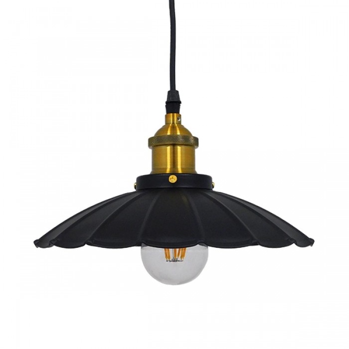 GloboStar® BONET 10001166 Vintage Industrial Κρεμαστό Φωτιστικό Οροφής Μονόφωτο 1 x E27 Μαύρο Μεταλλικό Καμπάνα Φ25 x Y15cm