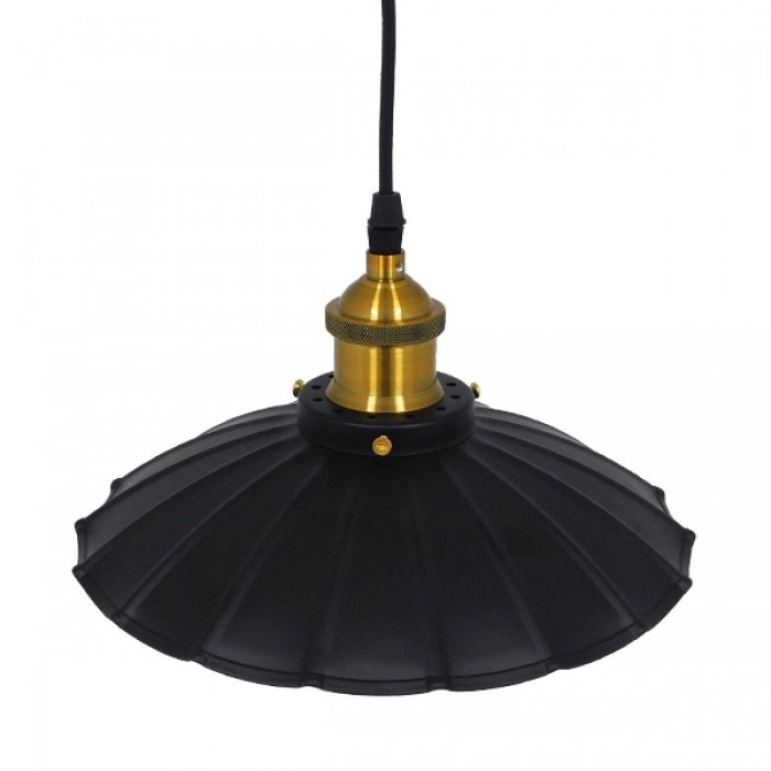 GloboStar® BONET 10001166 Vintage Industrial Κρεμαστό Φωτιστικό Οροφής Μονόφωτο 1 x E27 Μαύρο Μεταλλικό Καμπάνα Φ25 x Y15cm