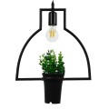 GloboStar® FLOWERPOT 10001209 Μοντέρνο Κρεμαστό Φωτιστικό Οροφής Μονόφωτο 1 x E27 Μαύρο Μεταλλικό με Διακοσμητικό Φυτό Φ34 x Y34cm