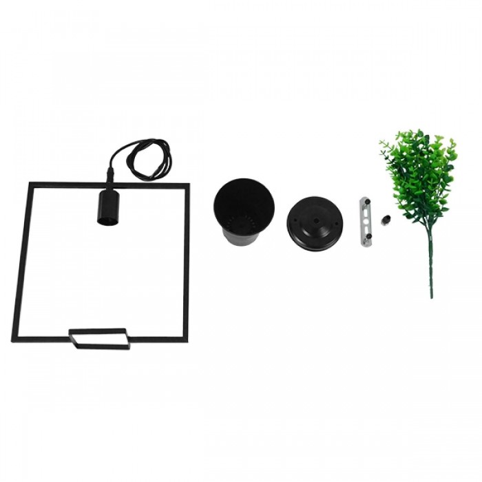 GloboStar® FLOWERPOT 10001211 Μοντέρνο Κρεμαστό Φωτιστικό Οροφής Μονόφωτο 1 x E27 Μαύρο Μεταλλικό με Διακοσμητικό Φυτό Φ30 x Y30cm