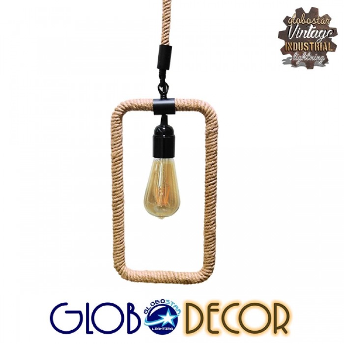 GloboStar® MALVERN 10001237 Vintage Industrial Κρεμαστό Φωτιστικό Οροφής Μονόφωτο 1 x E27 Μαύρο Μεταλλικό με Μπεζ Σχοινί Μ33 x Π18 x Υ22cm GloboStar® MALVERN 10001237 Vintage Industrial Κρεμαστό Φωτιστικό Οροφής Μονόφωτο 1 x E27 Μαύρο Μεταλλικό με Μπεζ Σχοινί Μ33 x Π18 x Υ22cm