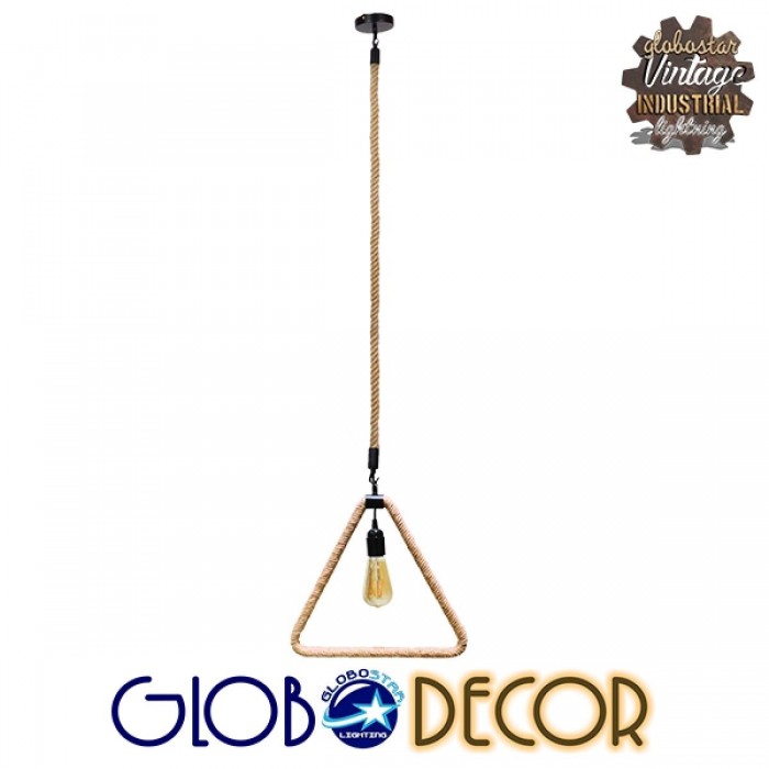 GloboStar® MALVERN 10001238 Vintage Industrial Κρεμαστό Φωτιστικό Οροφής Μονόφωτο 1 x E27 Μαύρο Μεταλλικό με Μπεζ Σχοινί Μ37 x Π22 x Υ34cm GloboStar® MALVERN 10001238 Vintage Industrial Κρεμαστό Φωτιστικό Οροφής Μονόφωτο 1 x E27 Μαύρο Μεταλλικό με Μπεζ Σχοινί Μ37 x Π22 x Υ34cm