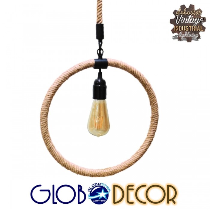 GloboStar® MALVERN 10001239 Vintage Industrial Κρεμαστό Φωτιστικό Οροφής Μονόφωτο 1 x E27 Μαύρο Μεταλλικό με Μπεζ Σχοινί Μ34 x Π22 x Υ34cm GloboStar® MALVERN 10001239 Vintage Industrial Κρεμαστό Φωτιστικό Οροφής Μονόφωτο 1 x E27 Μαύρο Μεταλλικό με Μπεζ Σχοινί Μ34 x Π22 x Υ34cm