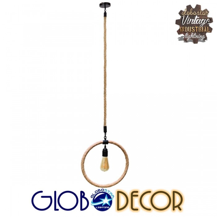 GloboStar® MALVERN 10001239 Vintage Industrial Κρεμαστό Φωτιστικό Οροφής Μονόφωτο 1 x E27 Μαύρο Μεταλλικό με Μπεζ Σχοινί Μ34 x Π22 x Υ34cm GloboStar® MALVERN 10001239 Vintage Industrial Κρεμαστό Φωτιστικό Οροφής Μονόφωτο 1 x E27 Μαύρο Μεταλλικό με Μπεζ Σχοινί Μ34 x Π22 x Υ34cm