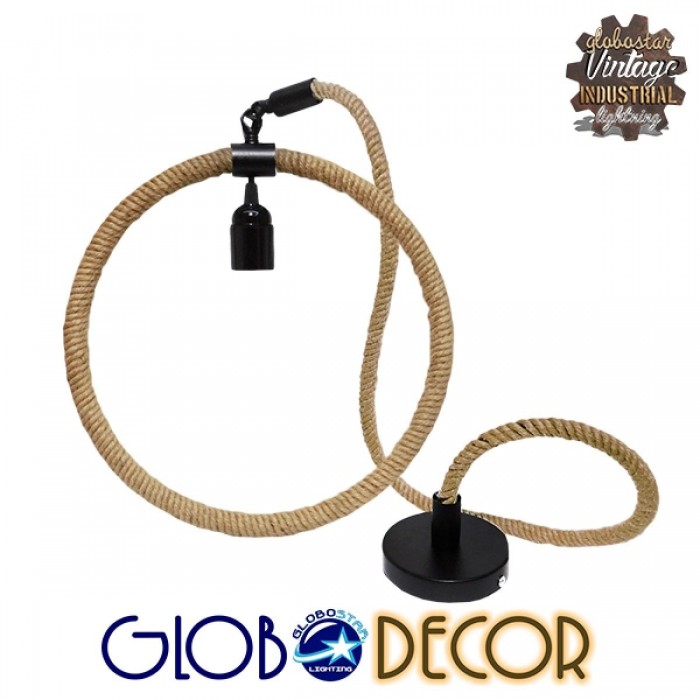 GloboStar® MALVERN 10001239 Vintage Industrial Κρεμαστό Φωτιστικό Οροφής Μονόφωτο 1 x E27 Μαύρο Μεταλλικό με Μπεζ Σχοινί Μ34 x Π22 x Υ34cm GloboStar® MALVERN 10001239 Vintage Industrial Κρεμαστό Φωτιστικό Οροφής Μονόφωτο 1 x E27 Μαύρο Μεταλλικό με Μπεζ Σχοινί Μ34 x Π22 x Υ34cm