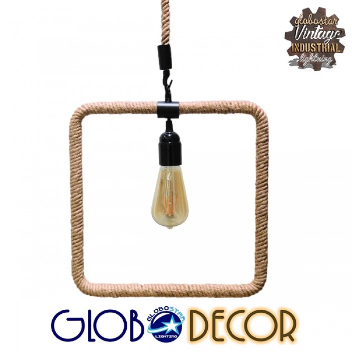 GloboStar® MALVERN 10001240 Vintage Industrial Κρεμαστό Φωτιστικό Οροφής Μονόφωτο 1 x E27 Μαύρο Μεταλλικό με Μπεζ Σχοινί Μ33 x Π22 x Υ33cm GloboStar® MALVERN 10001240 Vintage Industrial Κρεμαστό Φωτιστικό Οροφής Μονόφωτο 1 x E27 Μαύρο Μεταλλικό με Μπεζ Σχοινί Μ33 x Π22 x Υ33cm