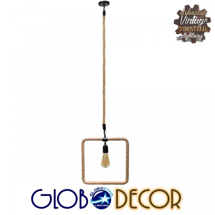 GloboStar® MALVERN 10001240 Vintage Industrial Κρεμαστό Φωτιστικό Οροφής Μονόφωτο 1 x E27 Μαύρο Μεταλλικό με Μπεζ Σχοινί Μ33 x Π22 x Υ33cm GloboStar® MALVERN 10001240 Vintage Industrial Κρεμαστό Φωτιστικό Οροφής Μονόφωτο 1 x E27 Μαύρο Μεταλλικό με Μπεζ Σχοινί Μ33 x Π22 x Υ33cm