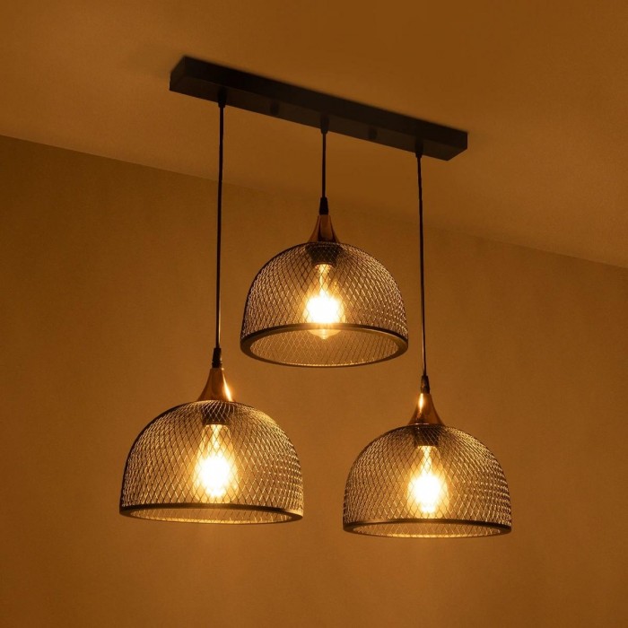 GLOBOSTAR® GLIND 201-0082 Vintage Κρεμαστό Φωτιστικό Οροφής με Ντουί 3 x E27 AC 220-240V IP20 - Μαύρο - Μ60 x Π25 x Υ50cm