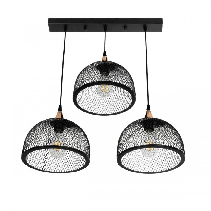 GLOBOSTAR® GLIND 201-0082 Vintage Κρεμαστό Φωτιστικό Οροφής με Ντουί 3 x E27 AC 220-240V IP20 - Μαύρο - Μ60 x Π25 x Υ50cm