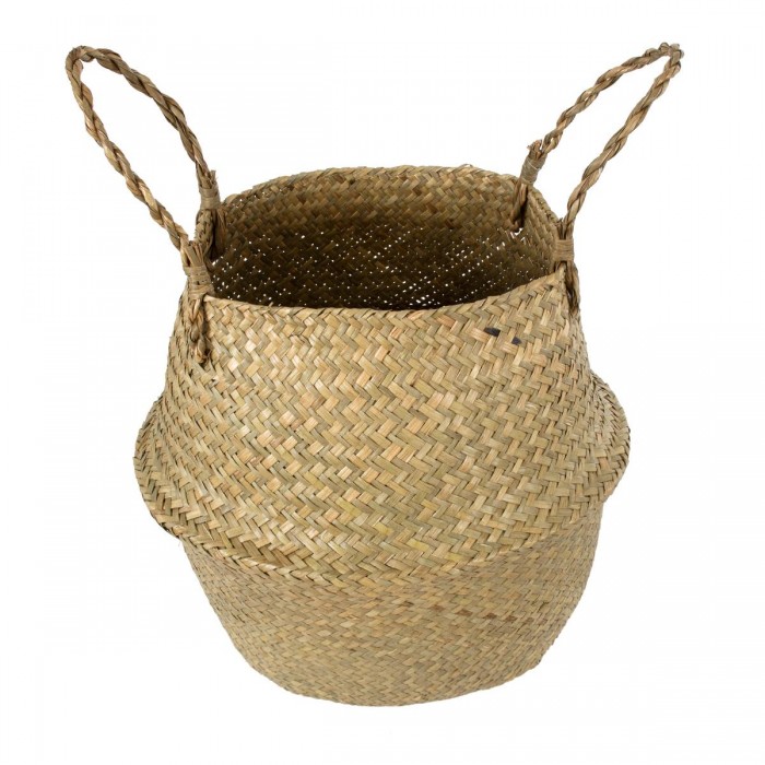 GloboStar® Artificial Garden IBIZA 20197 Διακοσμητικό Ψάθινο Καλάθι - Κασπώ Γλάστρα - Flower Pot  Μπεζ Π33cm x Υ40cm