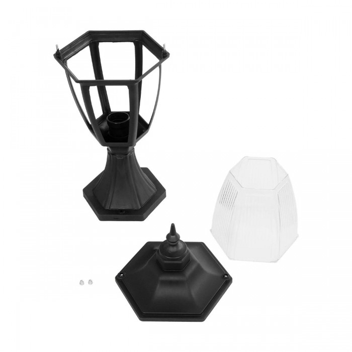 GloboStar® ENGLAND 202-0009 Vintage Επιδαπέδιο Φωτιστικό Φαναράκι Μονόφωτο 1 x E27 IP44 Μαύρο & Διάφανο Πλαστικό - Μ20 x Π20 x Υ45cm