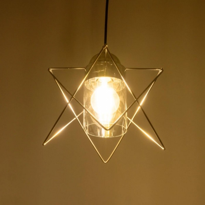 GLOBOSTAR® PLEX 202-0038 Μοντέρνο Κρεμαστό Φωτιστικό Οροφής με Ντουί 1 x E27 AC 220-240V IP20 - Ασημί & Διάφανο - Μ25 x Π25 x Υ23cm