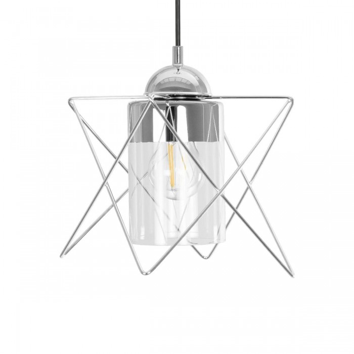 GLOBOSTAR® PLEX 202-0038 Μοντέρνο Κρεμαστό Φωτιστικό Οροφής με Ντουί 1 x E27 AC 220-240V IP20 - Ασημί & Διάφανο - Μ25 x Π25 x Υ23cm