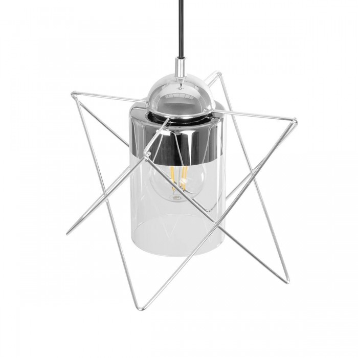 GLOBOSTAR® PLEX 202-0038 Μοντέρνο Κρεμαστό Φωτιστικό Οροφής με Ντουί 1 x E27 AC 220-240V IP20 - Ασημί & Διάφανο - Μ25 x Π25 x Υ23cm