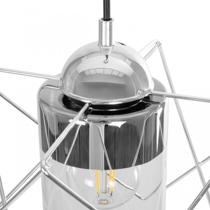 GLOBOSTAR® PLEX 202-0038 Μοντέρνο Κρεμαστό Φωτιστικό Οροφής με Ντουί 1 x E27 AC 220-240V IP20 - Ασημί & Διάφανο - Μ25 x Π25 x Υ23cm