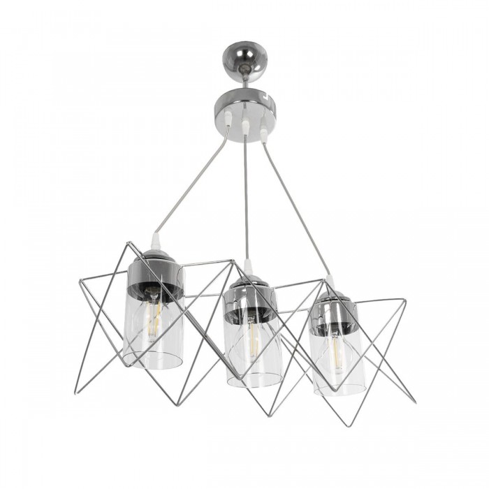 GLOBOSTAR® PLEX 202-0039 Μοντέρνο Κρεμαστό Φωτιστικό Οροφής με Ντουί 3 x E27 AC 220-240V IP20 - Ασημί & Διάφανο - Μ56 x Π17 x Υ24cm