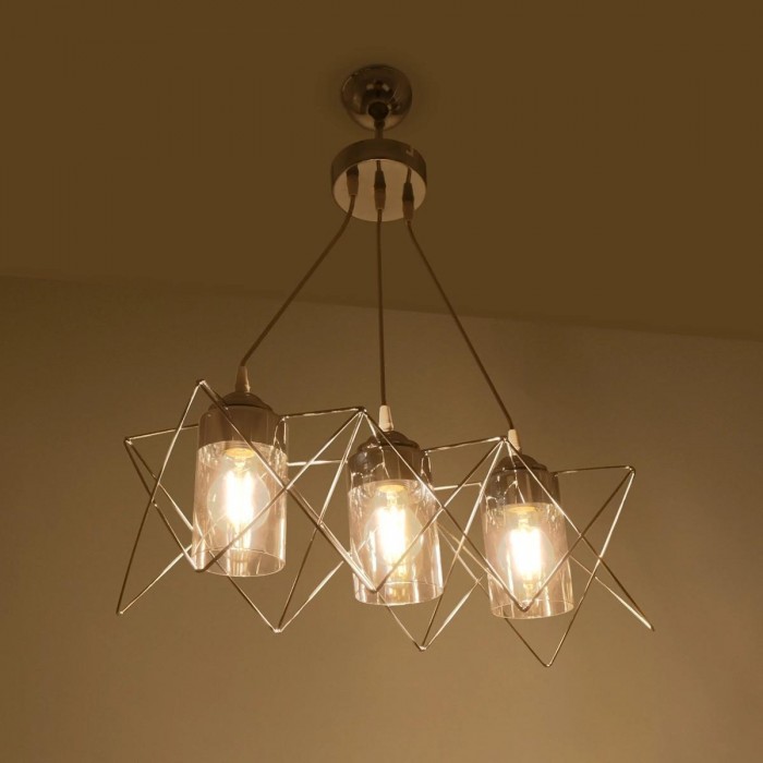 GLOBOSTAR® PLEX 202-0039 Μοντέρνο Κρεμαστό Φωτιστικό Οροφής με Ντουί 3 x E27 AC 220-240V IP20 - Ασημί & Διάφανο - Μ56 x Π17 x Υ24cm