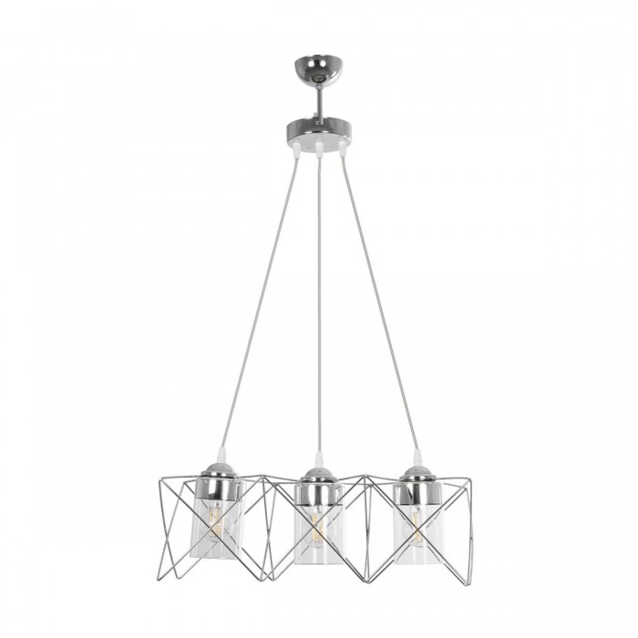 GLOBOSTAR® PLEX 202-0039 Μοντέρνο Κρεμαστό Φωτιστικό Οροφής με Ντουί 3 x E27 AC 220-240V IP20 - Ασημί & Διάφανο - Μ56 x Π17 x Υ24cm