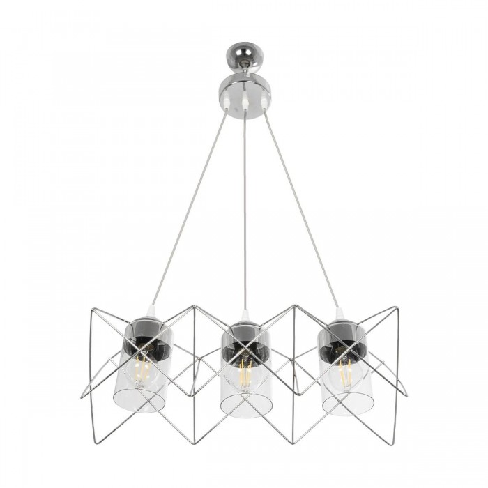 GLOBOSTAR® PLEX 202-0039 Μοντέρνο Κρεμαστό Φωτιστικό Οροφής με Ντουί 3 x E27 AC 220-240V IP20 - Ασημί & Διάφανο - Μ56 x Π17 x Υ24cm