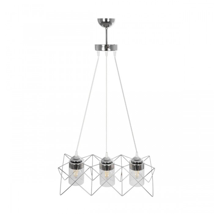 GLOBOSTAR® PLEX 202-0039 Μοντέρνο Κρεμαστό Φωτιστικό Οροφής με Ντουί 3 x E27 AC 220-240V IP20 - Ασημί & Διάφανο - Μ56 x Π17 x Υ24cm