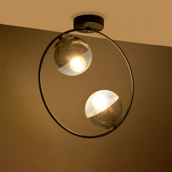 GLOBOSTAR® CITY 202-0040 Μοντέρνο Φωτιστικό Οροφής με Ντουί 2 x E27 AC 220-240V IP20 - Διάφανο & Μαύρο - Μ45 x Π15 x Υ55cm