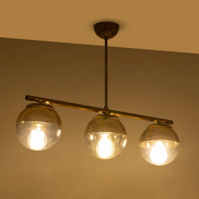 GLOBOSTAR® CITY 202-0045 Μοντέρνο Φωτιστικό Οροφής με Ντουί 3 x E27 AC 220-240V IP20 - Διάφανο & Χρυσό - Μ55 x Π15 x Υ43cm