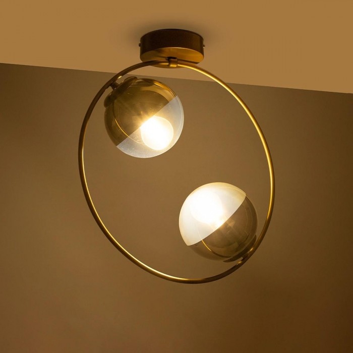 GLOBOSTAR® CITY 202-0046 Μοντέρνο Φωτιστικό Οροφής με Ντουί 2 x E27 AC 220-240V IP20 - Διάφανο & Χρυσό - Μ45 x Π15 x Υ55cm