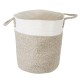 GloboStar® Artificial Garden CHALKI 20200 Διακοσμητικό Πλεκτό Καλάθι - Κασπώ Γλάστρα - Flower Pot  Μπεζ Σκούρο με Λευκό Π35cm x Υ40cm