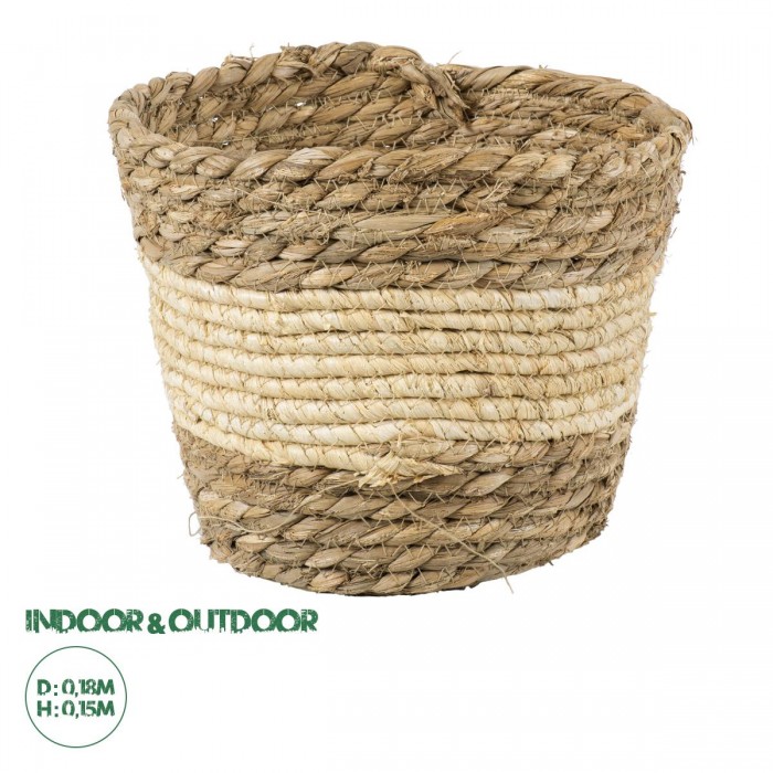 GloboStar® Artificial Garden KYTHIRA 20272 Διακοσμητικό Πλεκτό Καλάθι - Κασπώ Γλάστρα - Flower Pot Μπεζ με Λευκό Φ18cm x Υ15cm GloboStar® Artificial Garden KYTHIRA 20272 Διακοσμητικό Πλεκτό Καλάθι - Κασπώ Γλάστρα - Flower Pot Μπεζ με Λευκό Φ18cm x Υ15cm