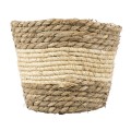 GloboStar® Artificial Garden KYTHIRA 20272 Διακοσμητικό Πλεκτό Καλάθι - Κασπώ Γλάστρα - Flower Pot Μπεζ με Λευκό Φ18cm x Υ15cm