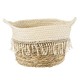 GloboStar® Artificial Garden MYKONOS 20279 Διακοσμητικό Πλεκτό Καλάθι - Κασπώ Γλάστρα - Flower Pot Μπεζ με Μακραμέ Φ22cm x Υ15cm