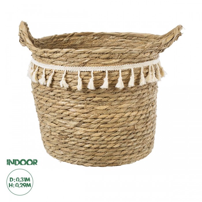 GloboStar® Artificial Garden SANTORINI 20286 Διακοσμητικό Πλεκτό Καλάθι - Κασπώ Γλάστρα - Flower Pot Μπεζ με Μακραμέ Φ31cm x Υ29cm