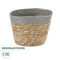 GloboStar® Artificial Garden ANTIPAROS 20288 Διακοσμητικό Πλεκτό Καλάθι - Κασπώ Γλάστρα - Flower Pot Μπεζ με Γκρι Φ18cm x Υ15cm