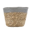 GloboStar® Artificial Garden ANTIPAROS 20288 Διακοσμητικό Πλεκτό Καλάθι - Κασπώ Γλάστρα - Flower Pot Μπεζ με Γκρι Φ18cm x Υ15cm