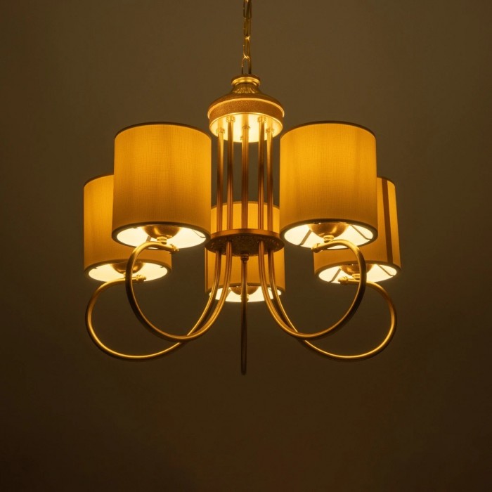GLOBOSTAR® TRITON 203-0254 Vintage Κρεμαστό Φωτιστικό Οροφής με Ντουί 5 x E27 AC 220-240V IP20 - Χρυσό & Μπεζ - Μ50 x Π50 x Υ48cm GLOBOSTAR® TRITON 203-0254 Vintage Κρεμαστό Φωτιστικό Οροφής με Ντουί 5 x E27 AC 220-240V IP20 - Χρυσό & Μπεζ - Μ50 x Π50 x Υ48cm