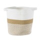 GloboStar® Artificial Garden ITHAKI 20323 Διακοσμητικό Πλεκτό Καλάθι - Κασπώ Γλάστρα - Flower Pot Καφέ με Λευκό Φ20cm x Υ20cm