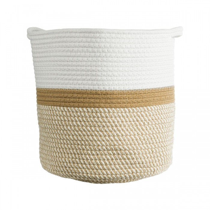 GloboStar® Artificial Garden ITHAKI 20325 Διακοσμητικό Πλεκτό Καλάθι - Κασπώ Γλάστρα - Flower Pot Μπεζ με Λευκό Φ30 x Υ30cm