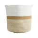GloboStar® Artificial Garden ITHAKI 20325 Διακοσμητικό Πλεκτό Καλάθι - Κασπώ Γλάστρα - Flower Pot Μπεζ με Λευκό Φ30 x Υ30cm