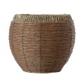GloboStar® Artificial Garden AMORGOS 20337 Διακοσμητικό Πλεκτό Καλάθι - Κασπώ Γλάστρα - Flower Pot Μπεζ με Καφέ Φ25cm x Υ21cm