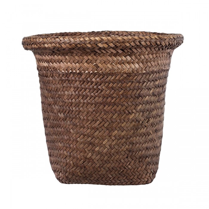 GloboStar® Artificial Garden SKIATHOS 20345 Διακοσμητικό Ψάθινο Καλάθι - Κασπώ Γλάστρα - Flower Pot Καφέ Φ24cm x Υ24cm