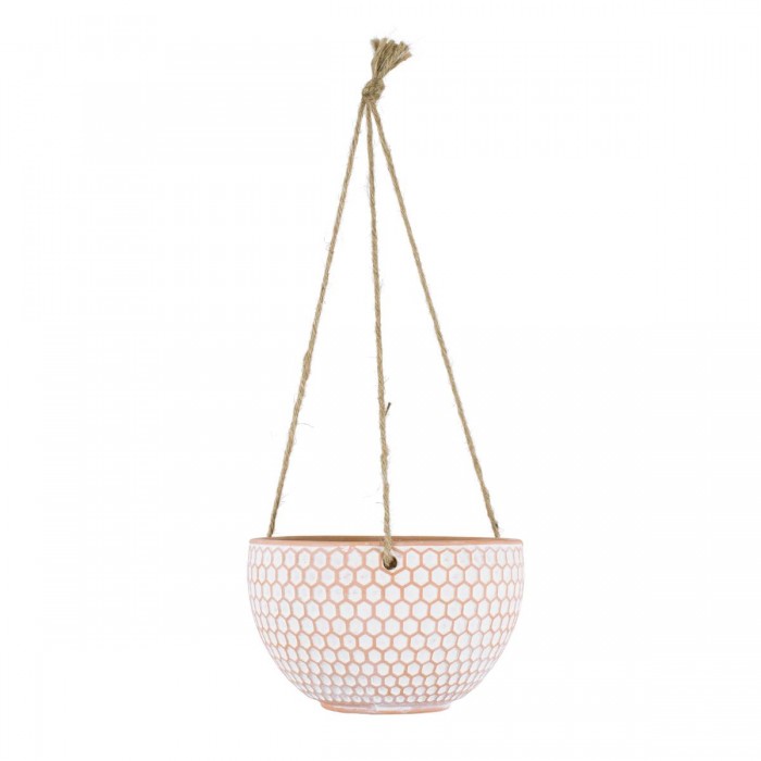 GloboStar® Artificial Garden CHIOS 20462 Κρεμαστό Πήλινο Κεραμικό Κασπώ Γλάστρα - Flower Pot Κεραμιδί με Λευκό Φ19.5cm x Υ11.5cm