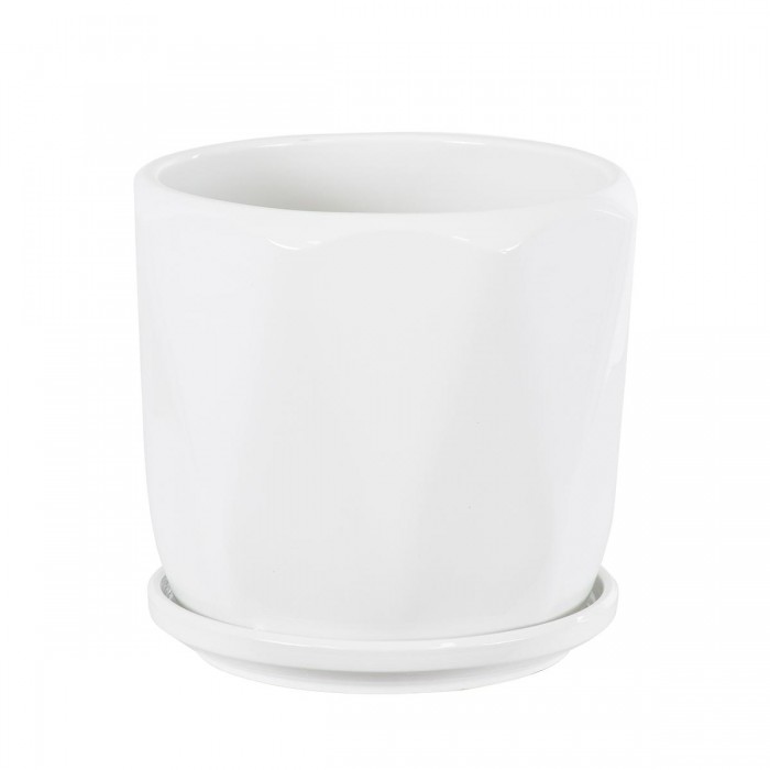 GloboStar® Artificial Garden KARPATHOS 20463 ΣΕΤ 3 Πήλινα Κεραμικά Κασπώ Γλάστρες - Flower Pots Λευκό A:Φ10cm x Υ10cm B:Φ13cm x Υ13.5cm C:Φ16cm x Υ16.5cm