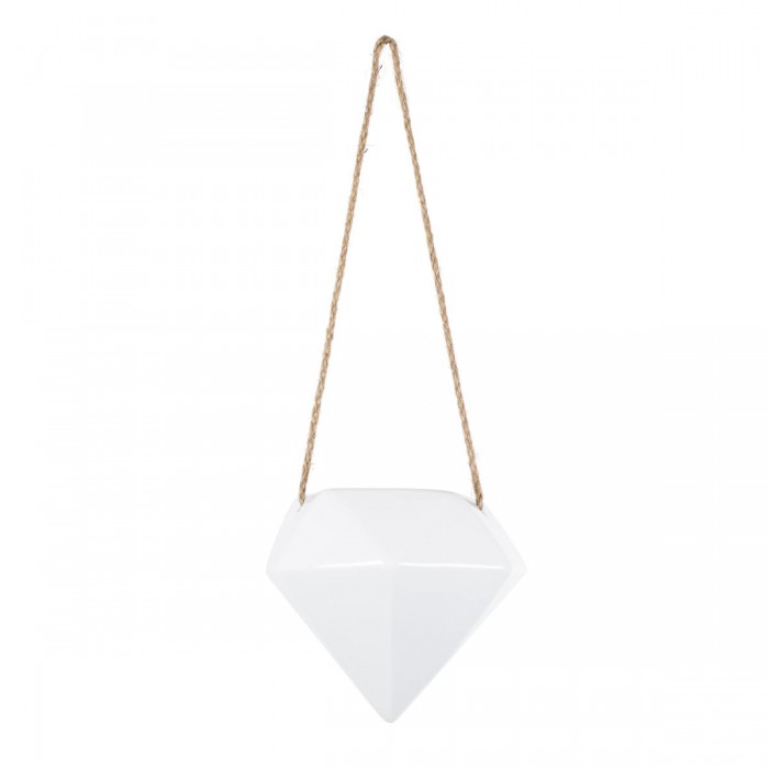 GloboStar® Artificial Garden HERAKLIO 20467 Κρεμαστό Πήλινο Κεραμικό Κασπώ Γλάστρα - Flower Pot Λευκό Μ13.5cm x Π15.5 x Υ37cm