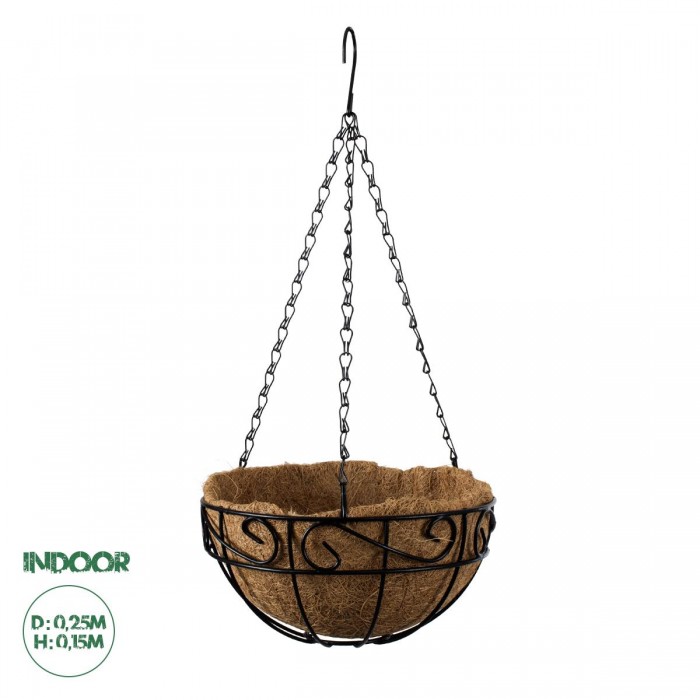 GloboStar® Artificial Garden KARYSTOS 20483 Κρεμαστό Κασπώ Γλάστρα - Flower Pot από Φλοιό Καρύδας Καφέ με Μαύρο Φ25cm x Υ15cm
